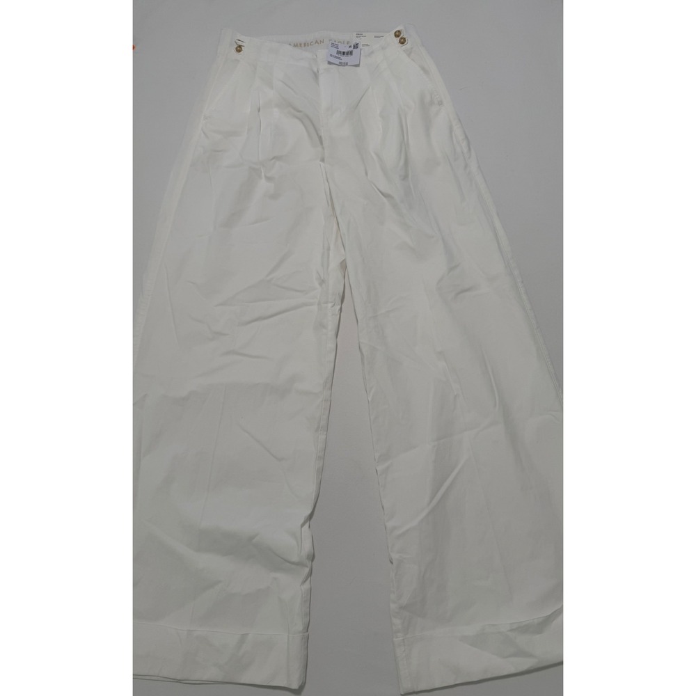 American Eagle White Wide Leg Trouser Pants High Waist Stretch Pleated Size  0